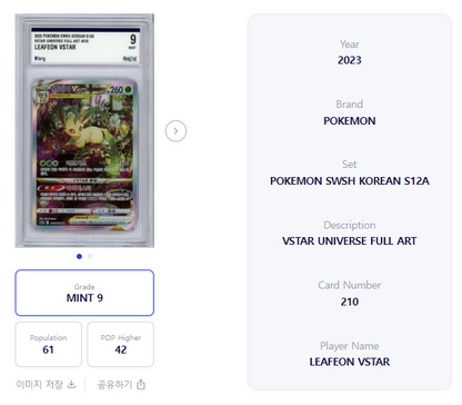 Leafeon VSTAR 210/S12a VSTAR Universe FA Korean Pokemon Card Graded 9 Mint