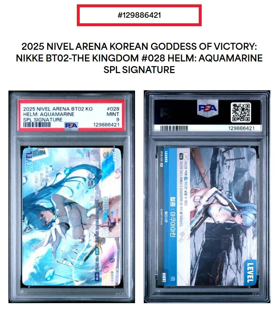 PSA 9 Helm Aquamarine SPL BT02-028 Signature Nikke Nivel ArenaThe Kingdom Korean